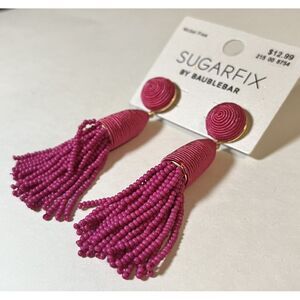 BAUBLEBAR SUGARFIX Pink Round + Hanging Small Beaded Tassel Designer Earrings